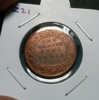1929 British India 1 Quarter Anna King George V Calcutta Unc Coin photo
