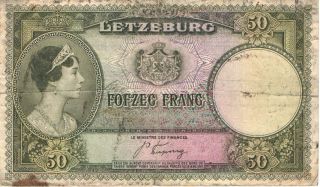 1944 Letzeburg - Luxembourg 50 Francs In Vg Pick: 46 photo