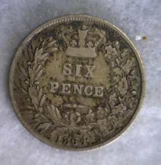Great Britain 6 Pence 1864 (die 18) Silver Coin (stock 1057) photo