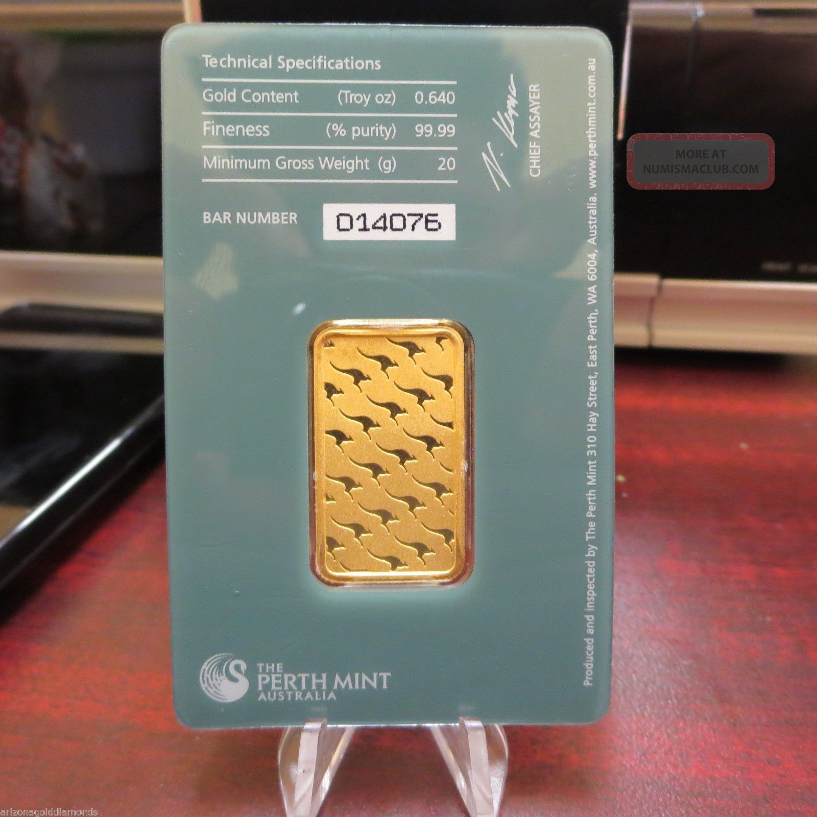 Perth 20 Gram Gold Bar. 9999 Fine In Assay