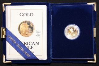 1991 Mcmxci 1/10th Oz Gold Eagle Proof $5 Coin W/ photo