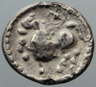 Celtic Drachm,  Silver,  Dachreiter Type,  Horse,  Wheel,  Scordisci,  2.  Century B.  C. photo