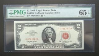 $2 Series 1963 Us Note/ Star Note/ Pmg 65epq Gem Unc/ 1 Of 12 Consecutive/ 2 photo