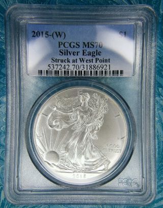 2015 - W Silver American Eagle From The West Point Ms - 70 Pcgs Certified photo