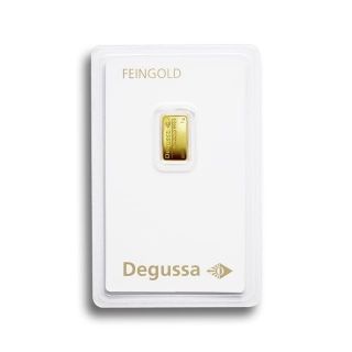 1 Gram Degussa Suisse Gold Bar.  9999 Fine,  In Assay Plastic Case photo