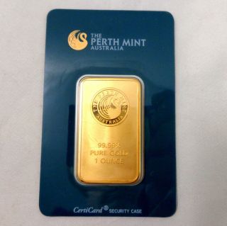 Perth 1 Ounce Gold Bar 99.  99 In Assay Card photo