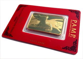 1 Oz.  9999 Pamp Suisse 2014 Year Of The Horse Gold Bar In Assay Number C000448 photo