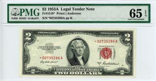 1953 - A Fr.  1510 $2 U.  S.  Legal Tender Star Note - Pmg Gem Unc 65 Epq photo