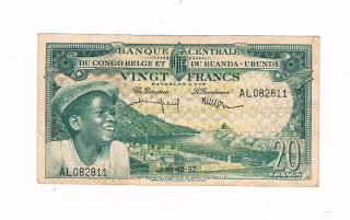 Belgian Congo P31 20 Francs 1/12/1957 Circ photo