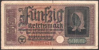 Nazi German 50 Reichsmark 1940 - 1945 Series: A3071421 - 