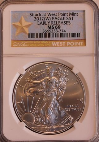2012 W American Eagle Silver Dollar Ngc Early Release Ms69 photo