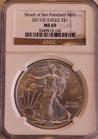 2011 S American Eagle Silver Dollar Ngc Brown Label Ms69 photo
