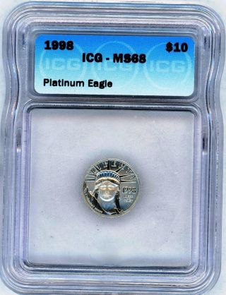 1998 1/10 Oz Platinum Eagle Icg Ms68 photo