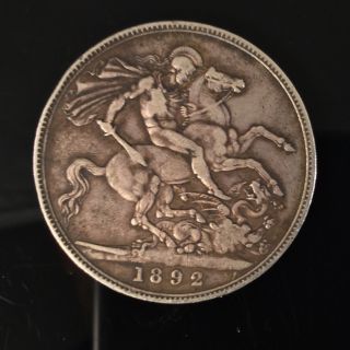 1892 Silver British Crown Victoria Great Britain Uk Coin photo