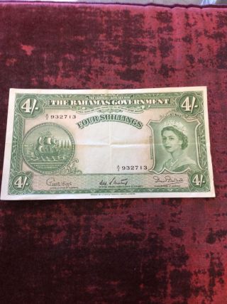 The Government Of The Bahamas 4 Shillings Currency Act Note 1936 Year 1953 photo
