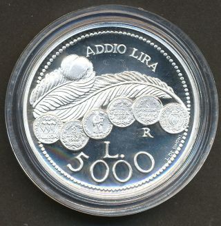 San Marino 2001 5000 Lire Silver Coin - Last Lire Coinage - Addio Lira photo