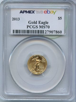 2013 American Eagle $5 Gold Coin Pcgs Ms 70 - 1/10 Oz - Us - Jr032 photo