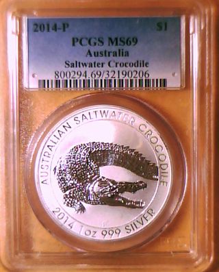 2014 - P $1 Australia Saltwater Crocodile In Pcgs Ms69 By Silver Now photo
