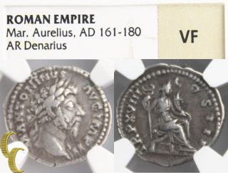161 - 180 Marcus Aurelius Ar Denarius (vf Ngc) Tr P Xviii Cos Iii Silver Ric - 112 photo