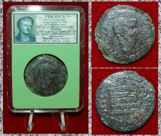 Ancient Roman Empire Coin Of Tiberius Altar On Reverse Bust Of Tiberius Obverse photo