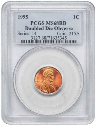 1995 1c Doubled Die Obverse Lincoln Memorial Cent Pcgs Ms68rd photo
