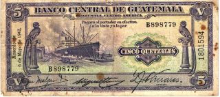 1942 Banco Central De Guatemala ¡¡ 5 Quetzales ¡¡ In Good,  Pick:16 photo