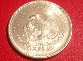 Mexico 5 Pesos 1947 Chief Cuauhtemoc 90 Silver Dollar Coin Cinco Plata photo