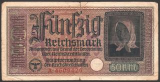 Nazi German 50 Reichsmark 1940 - 1945 Series: A4609426 - 