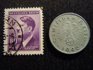 1940 - D - German - Ww2 - 10 - Reichspfennig - Nazi Coin - Swastika,  Hitler - Stamp - Ab - 6545 - Cent photo