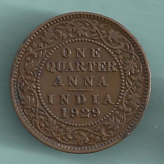 British India - 1929 - King George V Emperor - One Quarter Anna - Rarest Coin photo