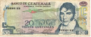 1983 Banco De Guatemala - 20 Quetzales In Vg Pick: 62 - Serie B ¡¡ photo