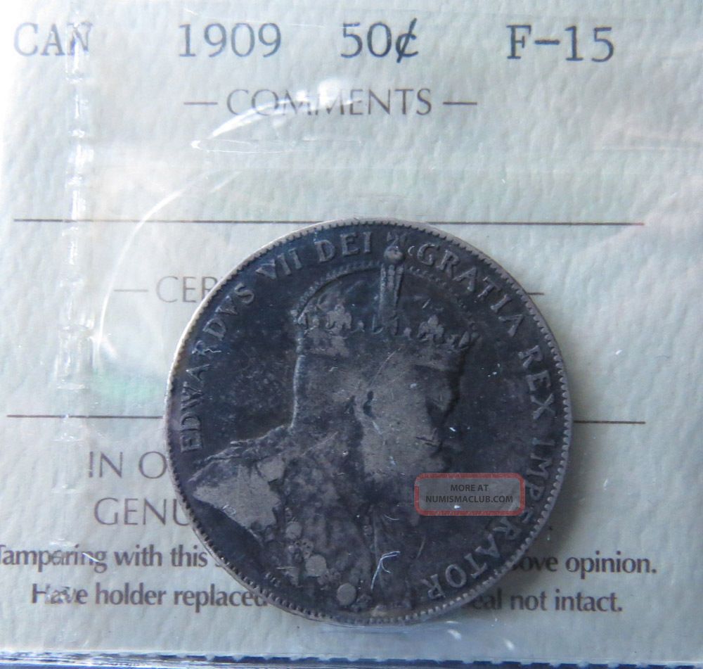 Canada 50 Cents 1909 Iccs F - 15,  Trends $150.  00 See Photos Coins: Canada photo
