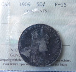 Canada 50 Cents 1909 Iccs F - 15,  Trends $150.  00 See Photos photo