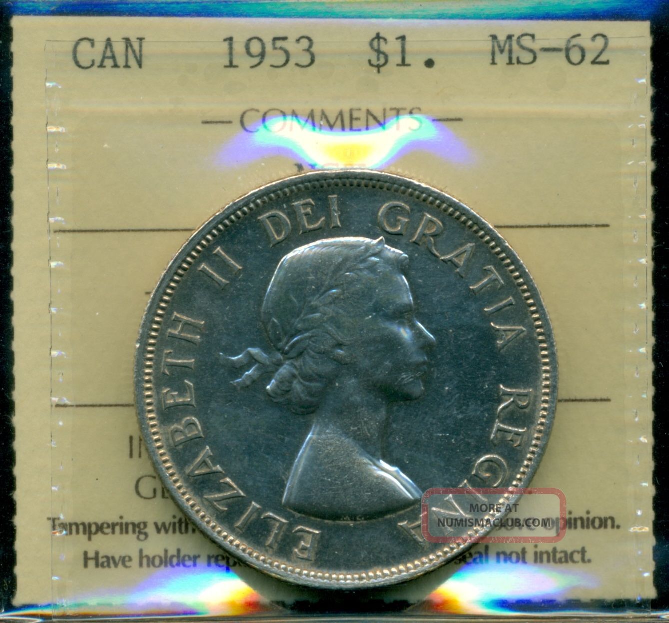 1953 Nsf Canada Queen Elizabeth Ii,  Silver Dollar,  Iccs Certified Ms - 62 Coins: Canada photo