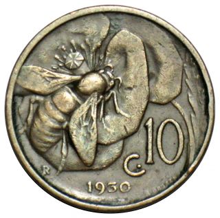 Italy 10 Centesimi Coin 1930 Km 60 Bee photo
