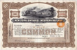 York Ontario And Western Railway Company,  10 Shares 1935,  Stock Certificate photo