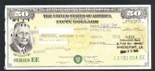 $50 Dollars United States Of America Savings Bond Series Ee 1980 Usa Roosevelt photo