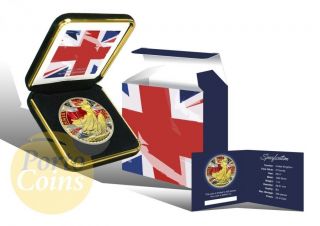 2014 1oz £2 Gbp Uk Flag Silver Patriotic Britannia 24k Gold Gilded Box & photo