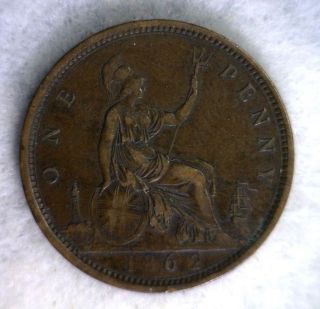 Great Britain Penny 1862 Very Fine British (stock 0256) photo
