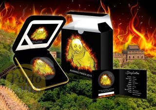 2015 1 Oz Silver Burning Panda Fire Black Ruthenium Gold 10 Yuan China Box & photo