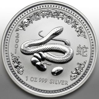 Australia $1 Year Of The Snake Lunar Series I 1 Oz Silver Coin 2001 photo