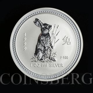 Australia 1 Dollar Year Of The Rabbit Lunar Series I 1 Oz Silver Coin 1999 photo