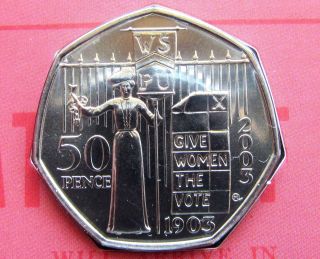 Great Britain 2003 50 Pence 100th Anniversary Suffragette Movement Coin Cover Bu photo