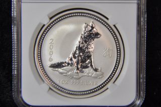 2006 Ngc Ms66 Australia 1 Oz Silver Lunar Year Of The Dog $1 Coin Bullion photo