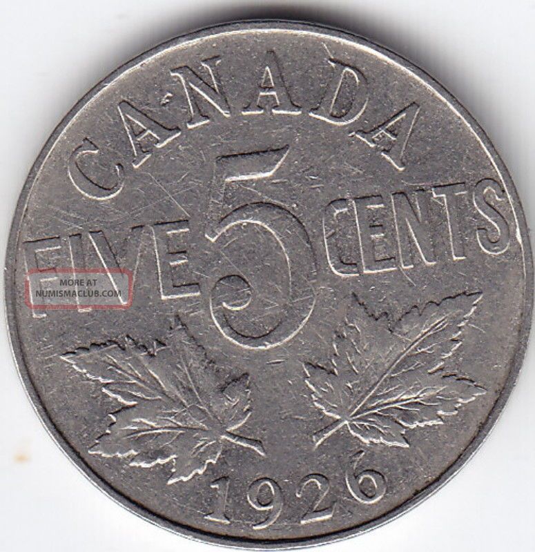 1926 Canada 5 - Cent Nickel Coin - Far 6 - V G Coins: Canada photo