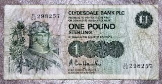 Scotland Clydesdal Bank Plc One Pound Note - 1985 Issue - Robert The Bruce photo