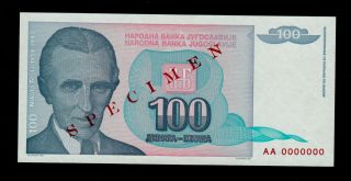 Yugoslavia Specimen 100 Dinara 1994 Pick 139s Unc. photo