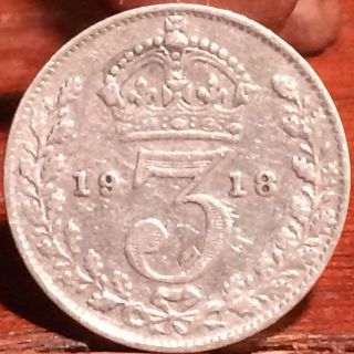Great Britain Sterling Silver 1918 Three Pence Km 813 photo
