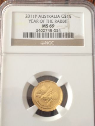 2011 Year Of The Rabbit Perth 1/10 Oz Gold Australia Ngc Ms69 photo