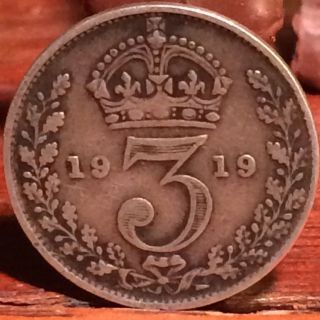 Great Britain Sterling Silver 1919 Three Pence Km 813 photo